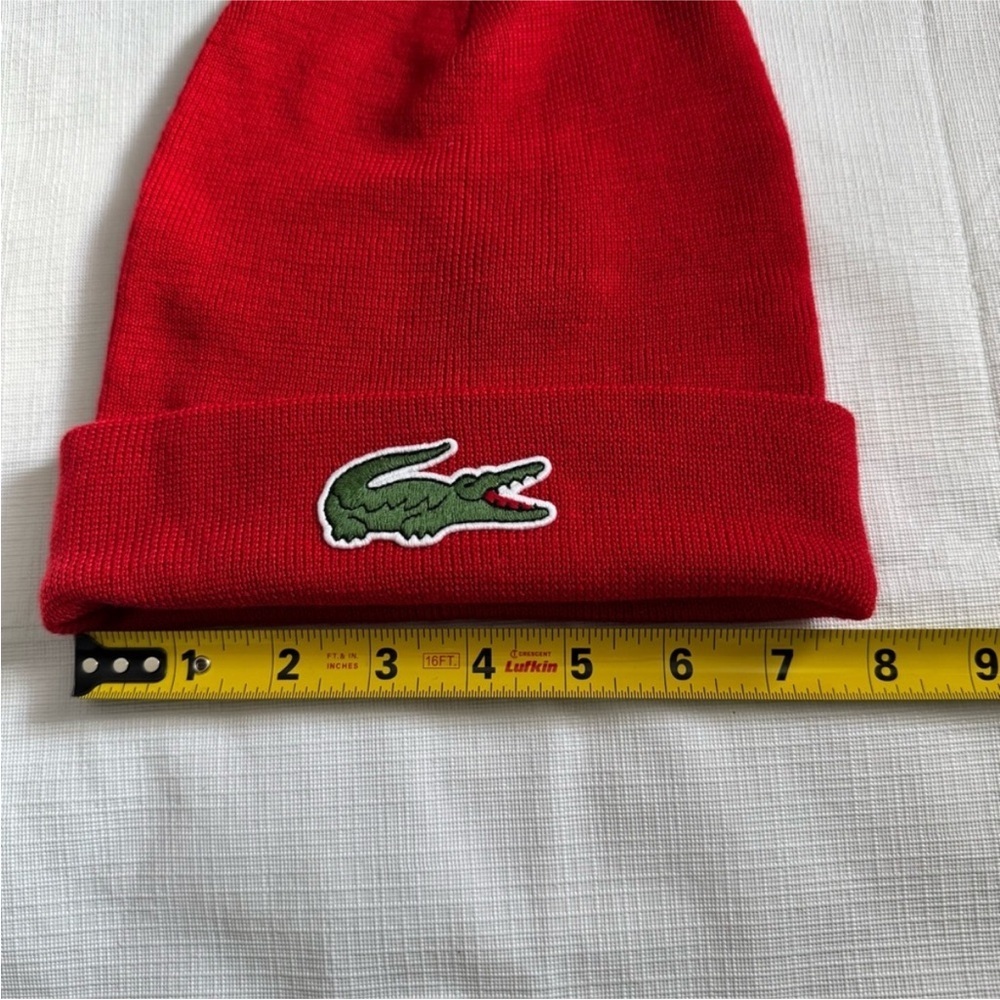 Lacoste Red Knit Hat with Iconic Crocodile Logo - Picture 2 of 5